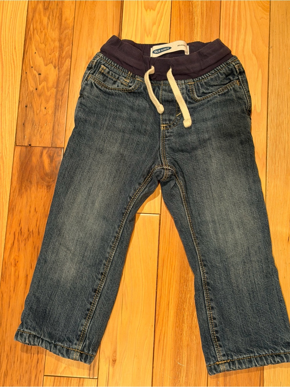 Old Navy Blue Denim Fleece Lined Jogger Jeans with Navy Waistband